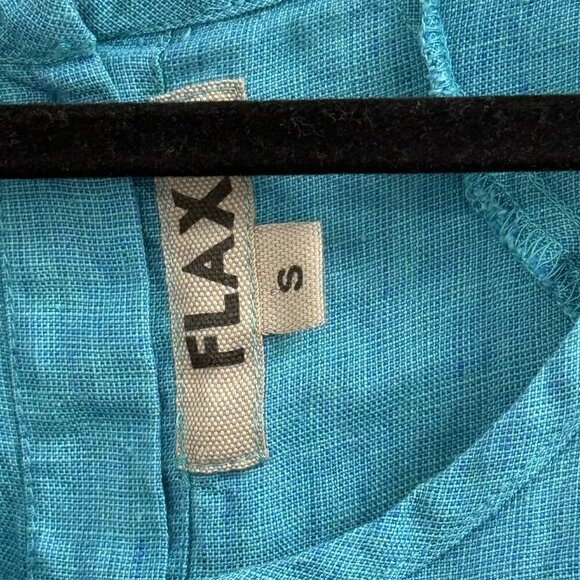 Flax 100% Linen Oversized Short Sleeve Blouse Button Back Blue Small - Picture 3 of 3